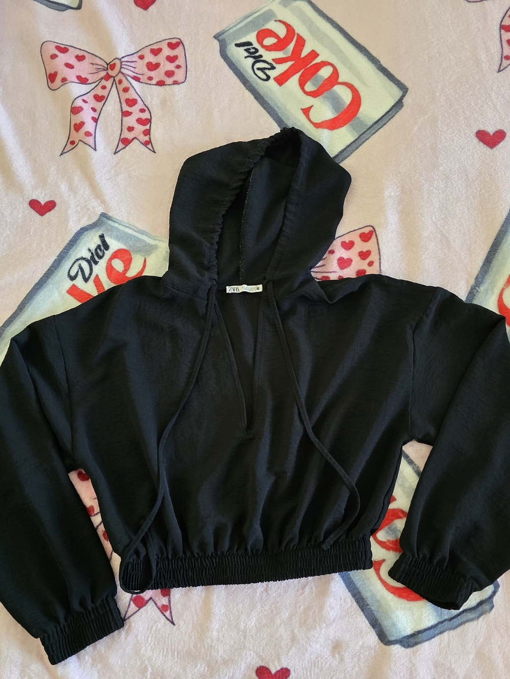 Zara Black Cropped Hooded Sweatshirt